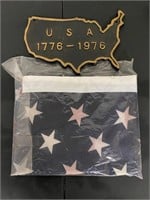 USA Bicentennial Cast Iron Plaque and USA Flag