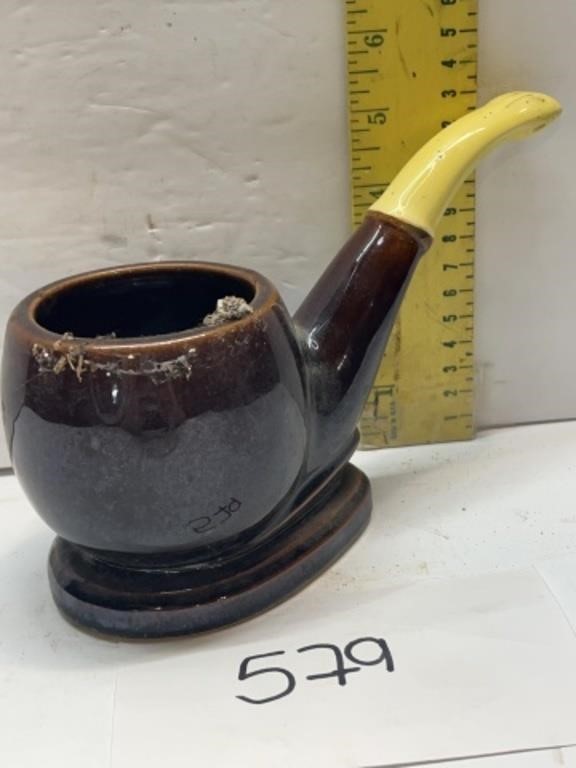 large vtg brown drip pottery pipe planter