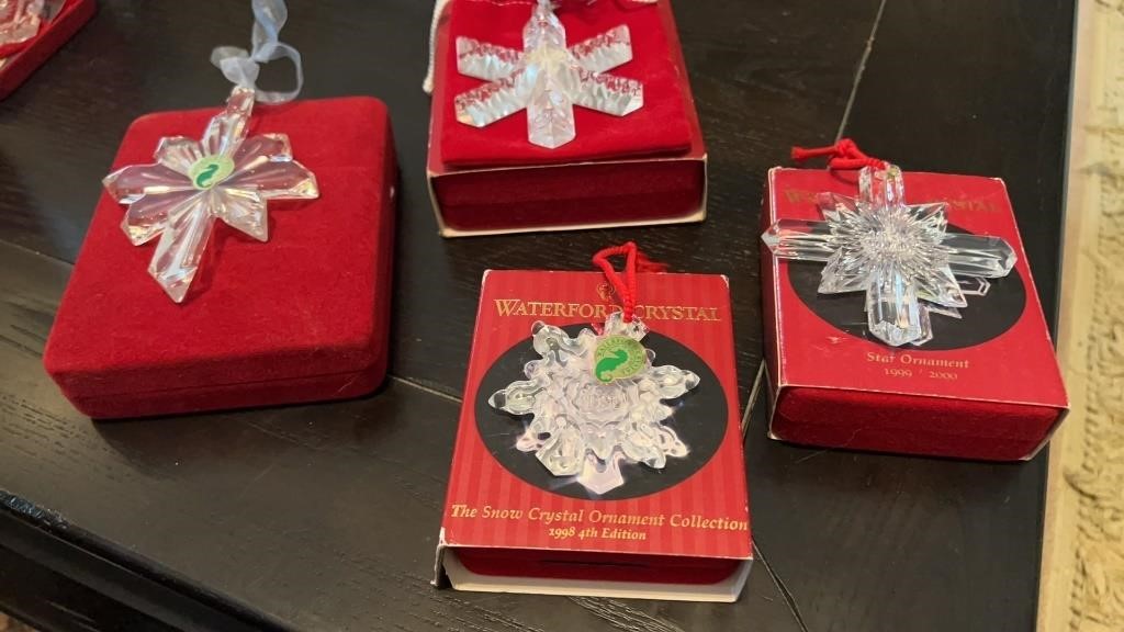 (4) Waterford Crystal Christmas ornaments