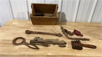 Old wrenches in wood box