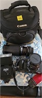 Canon T70 Camera, flash, zoom and case