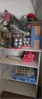 Shelving, Christmas decor and flowers