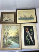 Vintage/Antique Paintings, Prints & Feather Art.