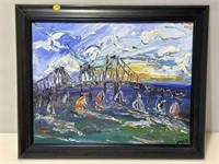 Signed MAZ Seascape Painting On Canvas. 21.5x17.5