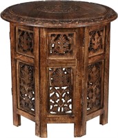 $80  Carved Wood Table 18x18 - Round End  Burnt