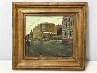 Russian Painting On Canvas. Bank Street Scene