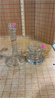 Two Clear glass candle holders