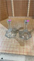 Two clear glass candle holders