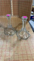 Two clear glass candleholders