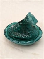 Aqua Opalescent Glass Scottie Dog on Bed 2 3/4"