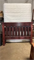 Full size bed frame with clean mattress and box