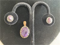 Sterling Pendant & Earrings 7.6gr TW Purple