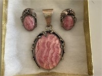 Sterling & Pink Rhodochrosite Pendant & Earrings