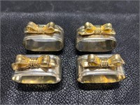 (4) Vintage Brass & silver Tone Bow Napkin Rings
