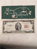 1953C Two Dollar Red Seal in Christmas Gift Card