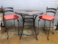 Tile Top Patio Bar Table w/ 2 Chairs