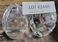 2 EGG-SHAPED GLASS PAPERWEIGHTS W/ JEWISH STAR