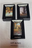 3XBID 3 NOS DEER/NATURE THEMED ZIPPO LIGHTERS