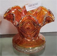 ORANGE CARNIVAL GLASS RUFFLED BOWL