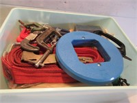 PLASTIC CONTAINER WITH CLAMPS, STRAPS, TOOLS