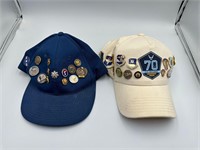 Military themed hats with military pins