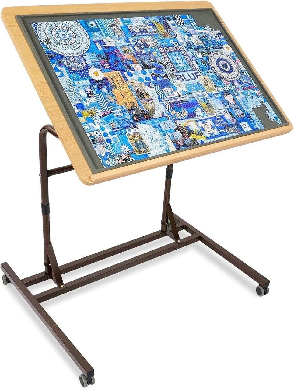 Adjustable Wooden Jigsaw Puzzle Table with Wheels