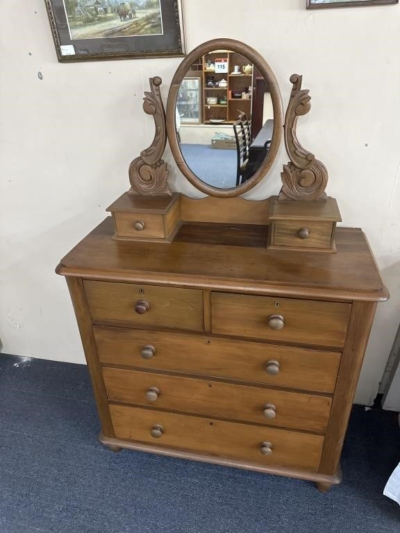 Vintage Timber Chest Drawers w/- Mirror 1060x1650