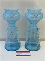 Pair Early Ornate Blue Glass Vases H275