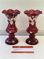Pair Ruby Glass Vases H150mm