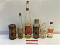 Selection Early Labelled Bottles & Tin