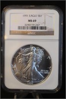 1991 Certified 1oz .999 Silver American Eagle