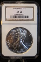 1992 Certified 1oz .999 Silver American Eagle