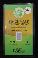 Certified 1 grain .999 Silver Bar