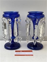Pair Superb Ornate Blue Glass Vases H210