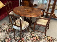Early Walnut Dining Tilt Top Table & 3 Chairs.
