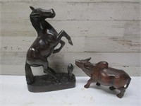 WOOD CARVINGS HORSE & COW