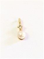 Petite Gold Pearl and Diamond Pendant   L