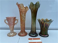 4 x Pieces Carnival Glass inc Vases. Large Vase