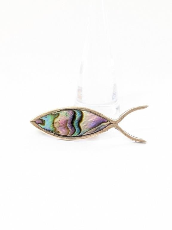 Vintage .925 Silver Abalone Brooch   E