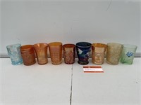 9 x Carnival Glass Goblets / Cups H100 approx.