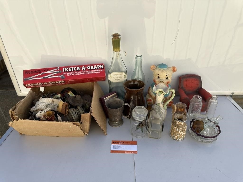 Sundry Lot inc Lamp Parts Bottles etc