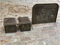 2 x Vintage Fire Place Boxes & Fire Screen
