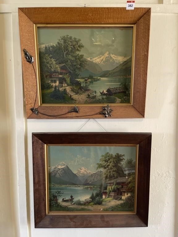 Set Early Framed Countryside Paintings 650x550