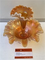 Nice Marigold Carnival Glass Flower Vase 2 Piece