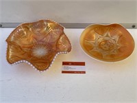 2 x Marigold Carnival Glass Bowls