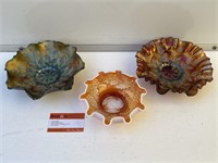 3 x Carnival Glass Bowls inc Marigold & Amethyst