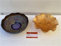 2 x Carnival Glass Bowls Amethyst & Marigold