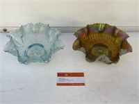 2 x Carnival Glass Bowls inc Ice Blue & Amethyst