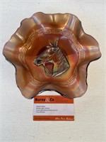 Amethyst Carnival Glass Bowl Horse Head W220