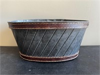 Decorative Tin Bucket with Leather Trim Border